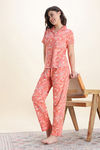 Zivame Nature Trails Knit Cotton Pyjama Set - Burnt Coral — thumbnail 2